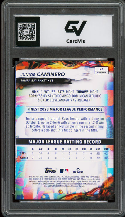 2024 Topps Finest #24 Junior Caminero Rookie Card RC Graded 10 Gem Mint - Back