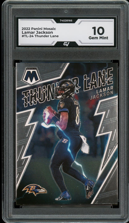 2022 Panini Mosaic #TL-24 Lamar Jackson Thunder Lane Graded 10 Gem Mint - Front
