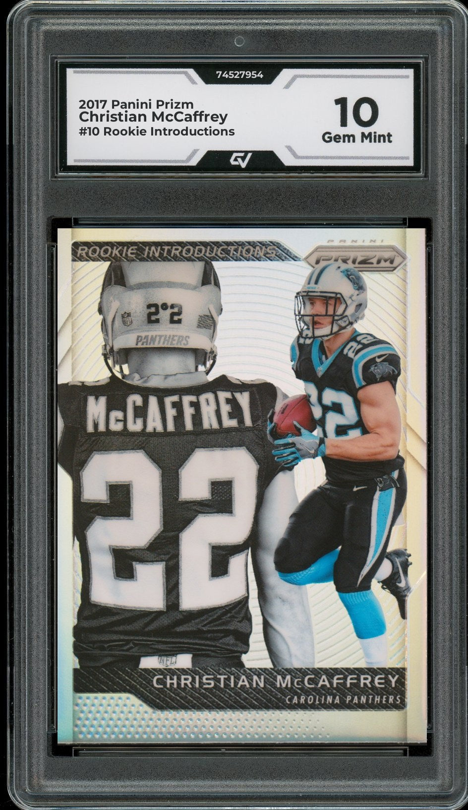 2017 Panini Prizm #10 Christian McCaffrey Rookie Introductions Rookie Card RC Graded 10 Gem Mint - Front