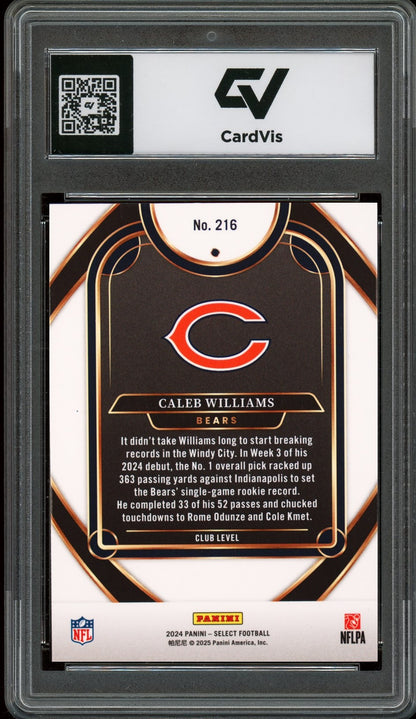 2024 Panini Select #216 Caleb Williams Rookie Card RC Graded 10 Gem Mint - Back