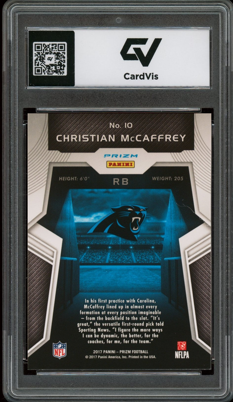 2017 Panini Prizm #10 Christian McCaffrey Rookie Introductions Rookie Card RC Graded 10 Gem Mint - Back