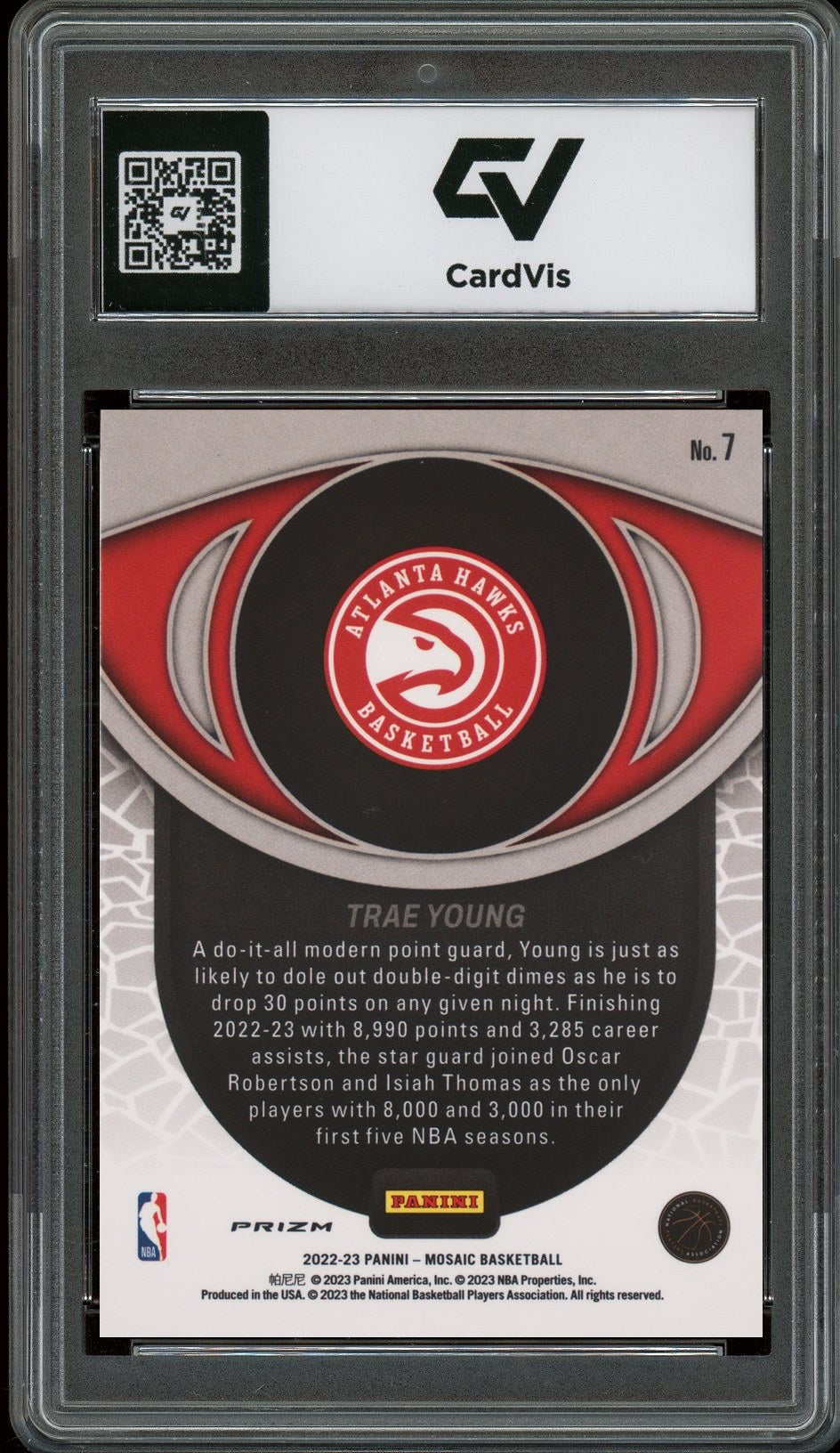 2022 Panini Mosaic #7 Trae Young Overdrive Graded 10 Gem Mint - Back