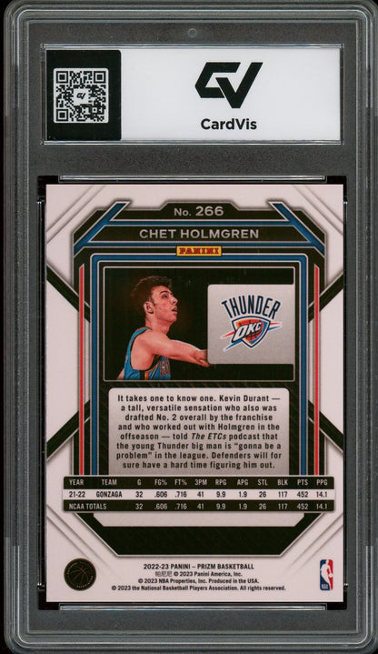 2022 Panini Prizm #266 Chet Holmgren Rookie Card RC Graded 10 Gem Mint - Back