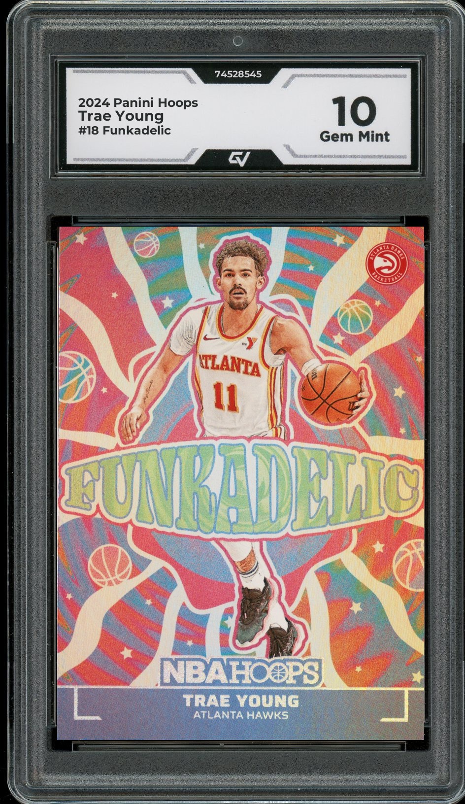 2024 Panini Hoops #18 Trae Young Funkadelic Graded 10 Gem Mint - Front