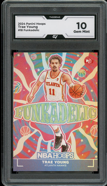 2024 Panini Hoops #18 Trae Young Funkadelic Graded 10 Gem Mint - Front