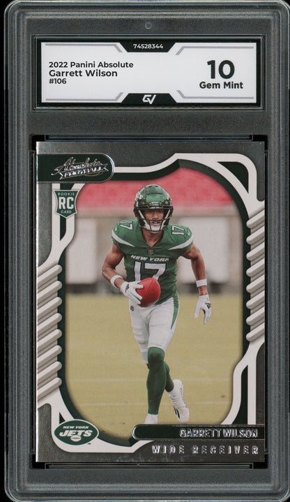 2022 Panini Absolute #106 Garrett Wilson Rookie Card RC Graded 10 Gem Mint - Front