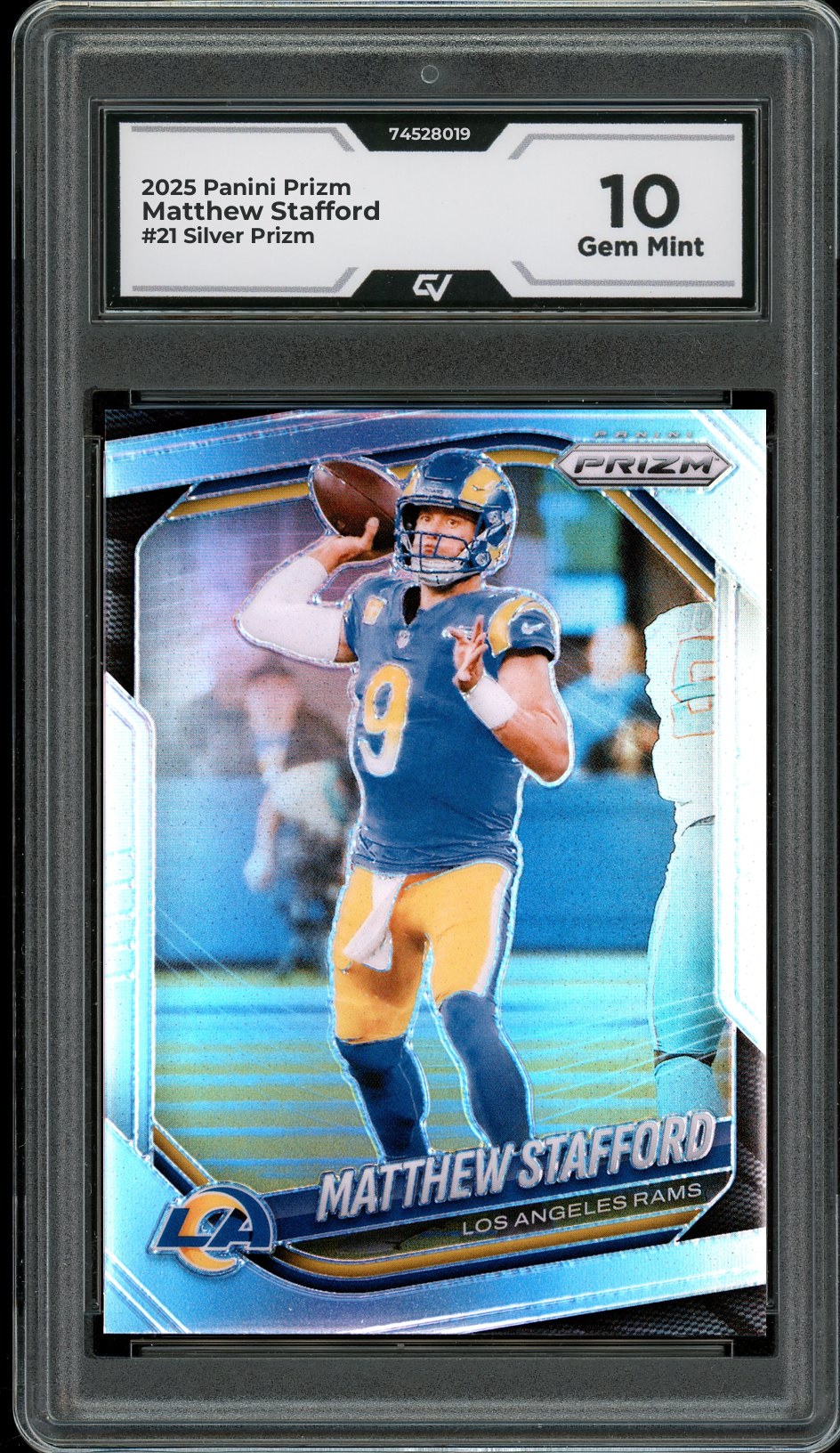 2025 Panini Prizm #21 Matthew Stafford Silver Prizm Graded 10 Gem Mint - Front