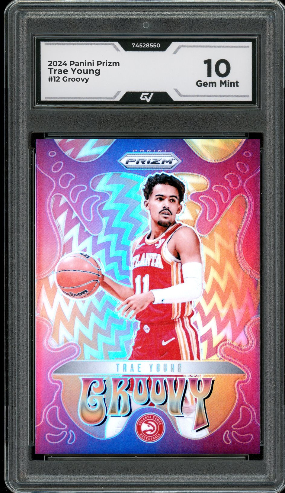 2024 Panini Prizm #12 Trae Young Groovy Graded 10 Gem Mint - Front