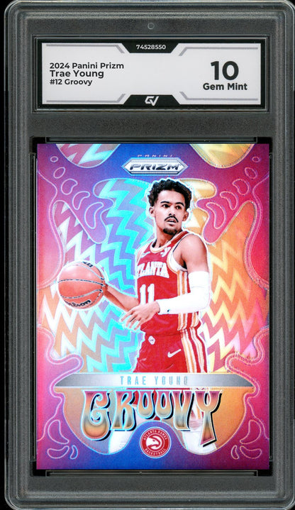 2024 Panini Prizm #12 Trae Young Groovy Graded 10 Gem Mint - Front