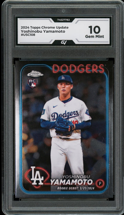 2024 Topps Chrome Update #USC108 Yoshinobu Yamamoto Rookie Card RC Graded 10 Gem Mint - Front