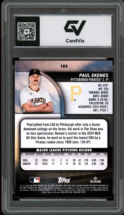 2025 Topps Stadium Club #105 Paul Skenes Graded 10 Gem Mint - Back