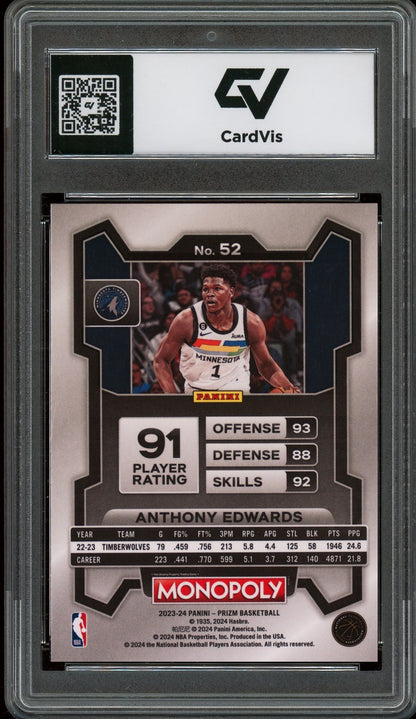 2023 Panini Prizm #52 Anthony Edwards Monopoly Graded 10 Gem Mint - Back