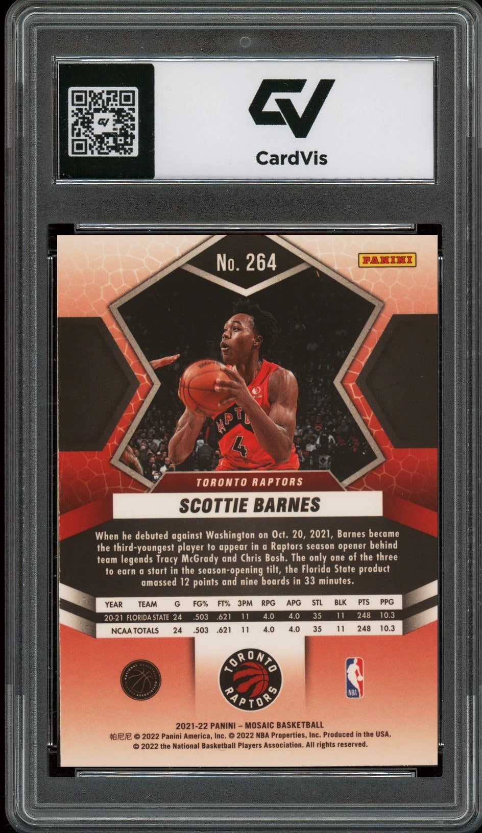 2021 Panini Mosaic #264 Scottie Barnes Rookie Card RC Graded 10 Gem Mint - Back