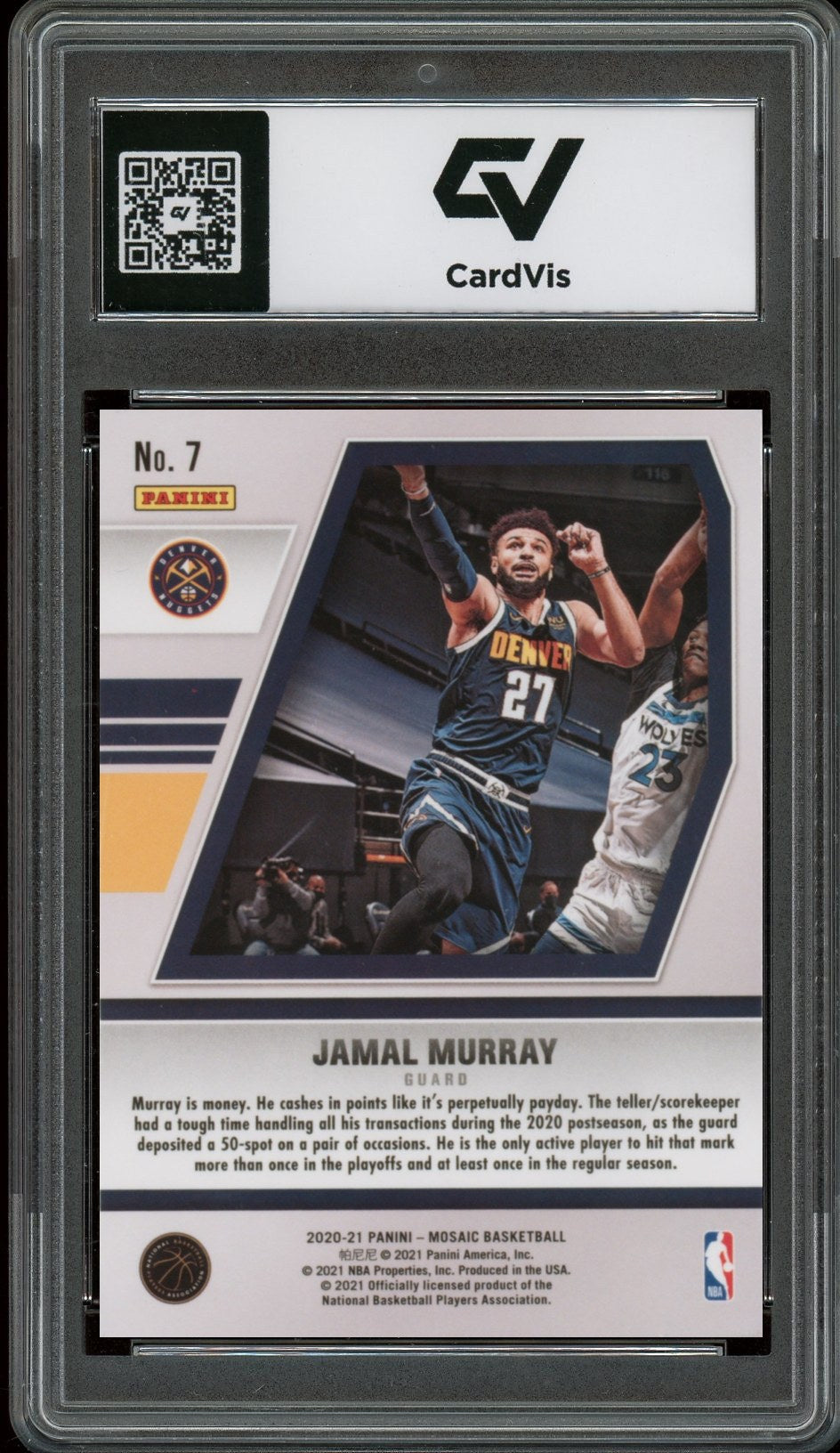 2020 Panini Mosaic #7 Jamal Murray Will To Win Graded 10 Gem Mint - Back
