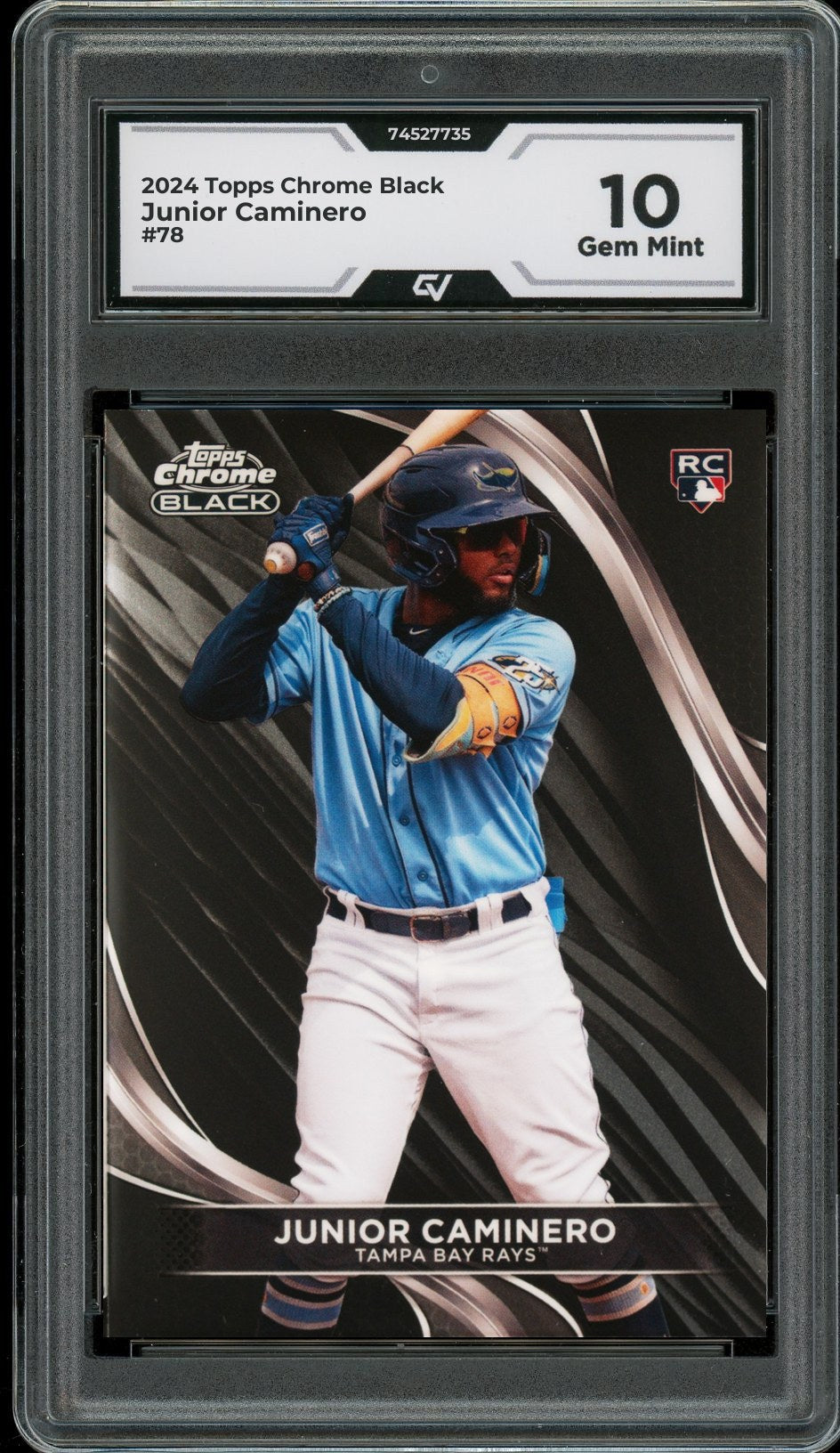 2024 Topps Chrome Black #78 Junior Caminero Rookie Card RC Graded 10 Gem Mint - Front