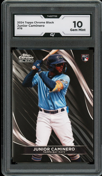 2024 Topps Chrome Black #78 Junior Caminero Rookie Card RC Graded 10 Gem Mint - Front
