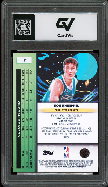 2025 Topps Cosmic Chrome #197 Kon Knueppel Rookie Card RC Graded 10 Gem Mint - Back