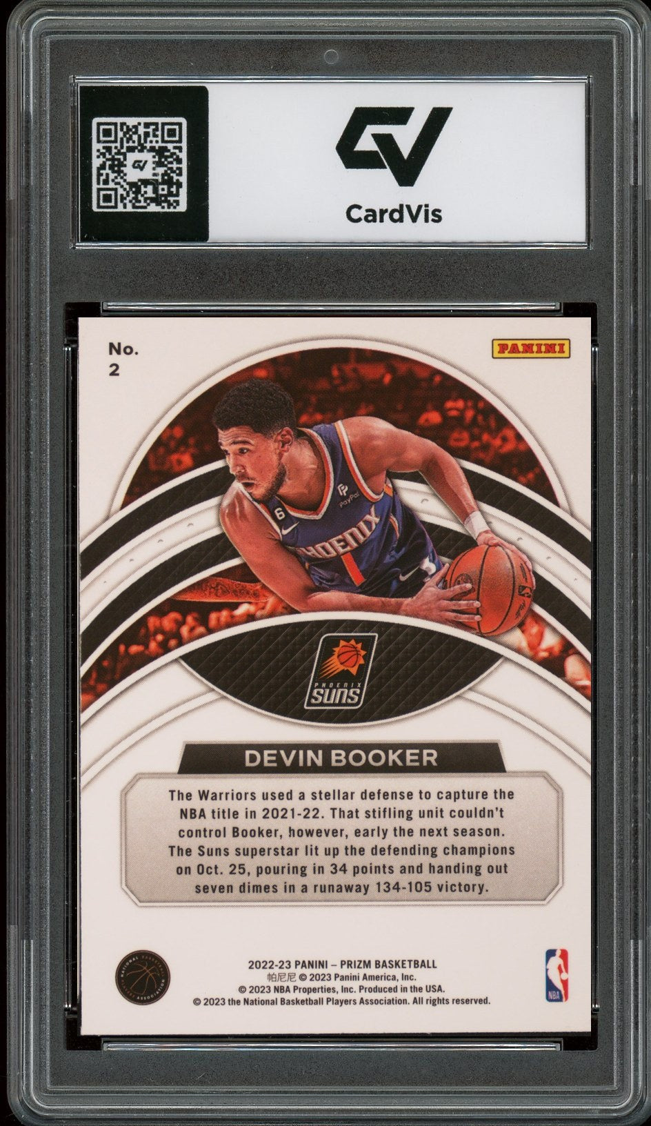 2022 Panini Prizm #2 Devin Booker Dominance Graded 10 Gem Mint - Back