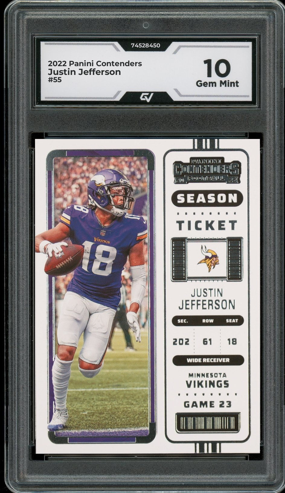 2022 Panini Contenders #55 Justin Jefferson Graded 10 Gem Mint - Front