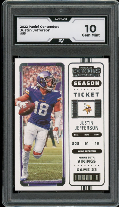 2022 Panini Contenders #55 Justin Jefferson Graded 10 Gem Mint - Front