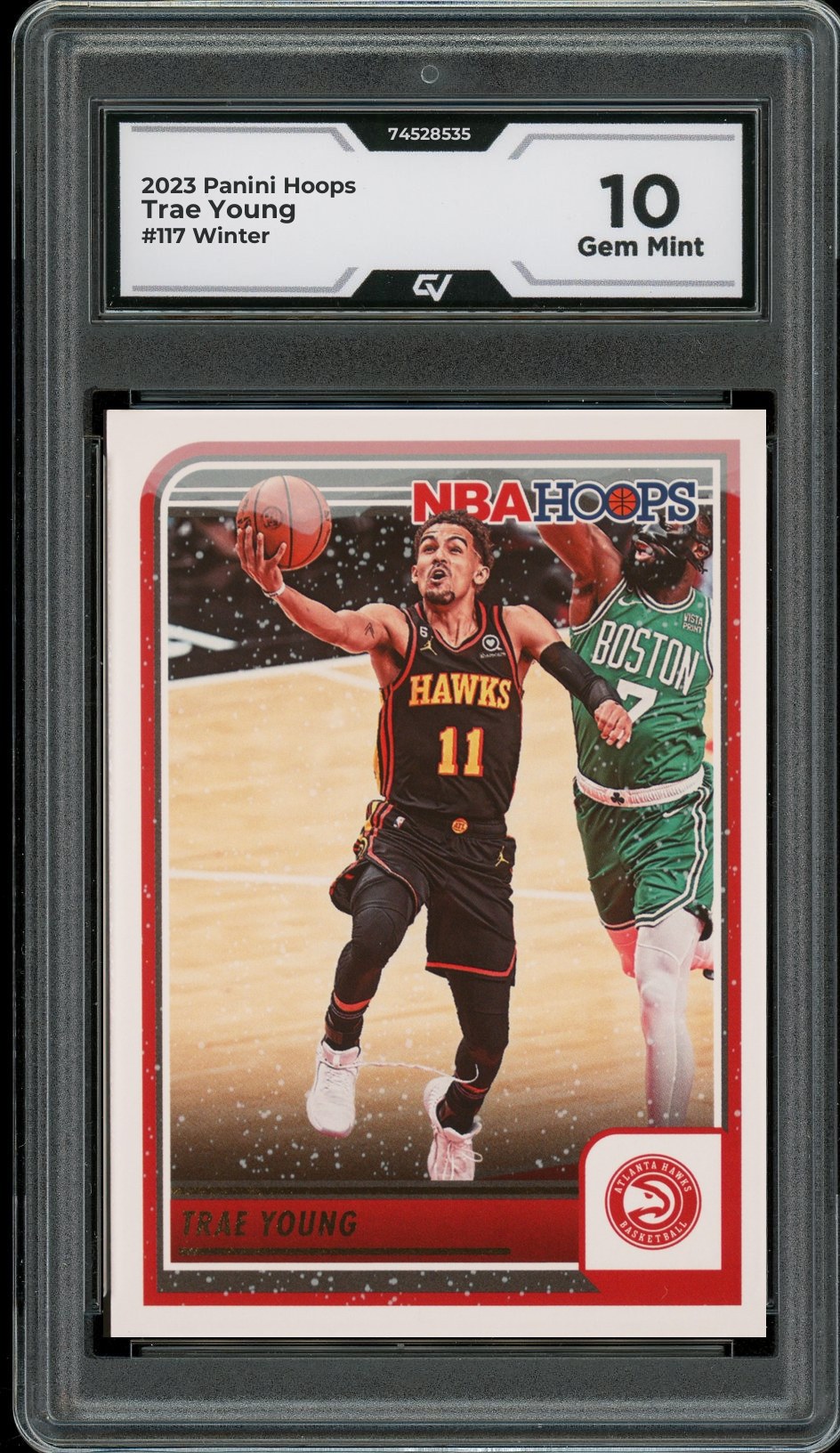 2023 Panini Hoops #117 Trae Young Winter Graded 10 Gem Mint - Front