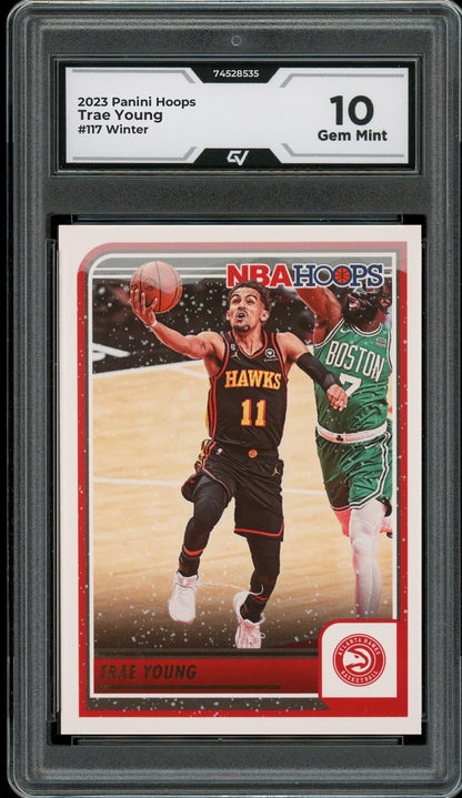 2023 Panini Hoops #117 Trae Young Winter Graded 10 Gem Mint - Front