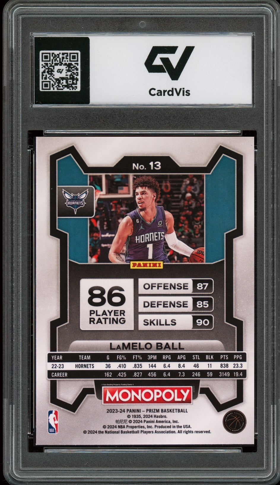2023 Panini Prizm #13 Lamelo Ball Monopoly Graded 10 Gem Mint - Back