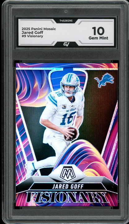 2025 Panini Mosaic #9 Jared Goff Visionary Graded 10 Gem Mint - Front