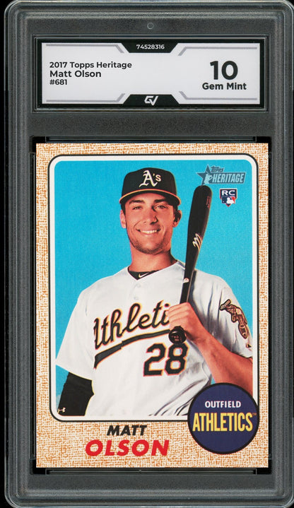 2017 Topps Heritage #681 Matt Olson Rookie Card RC Graded 10 Gem Mint - Front