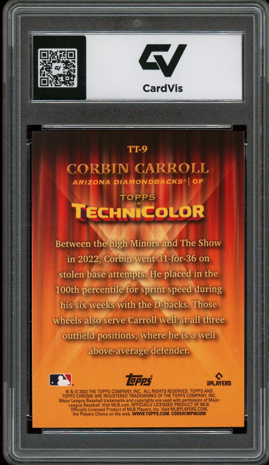 2023 Topps Chrome #TT-9 Corbin Carroll Technicolor Rookie Card RC Graded 10 Gem Mint - Back