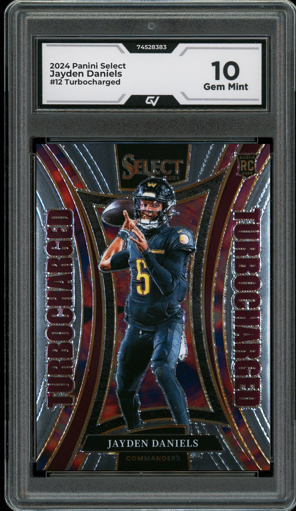 2024 Panini Select #12 Jayden Daniels Turbocharged Rookie Card RC Graded 10 Gem Mint - Front