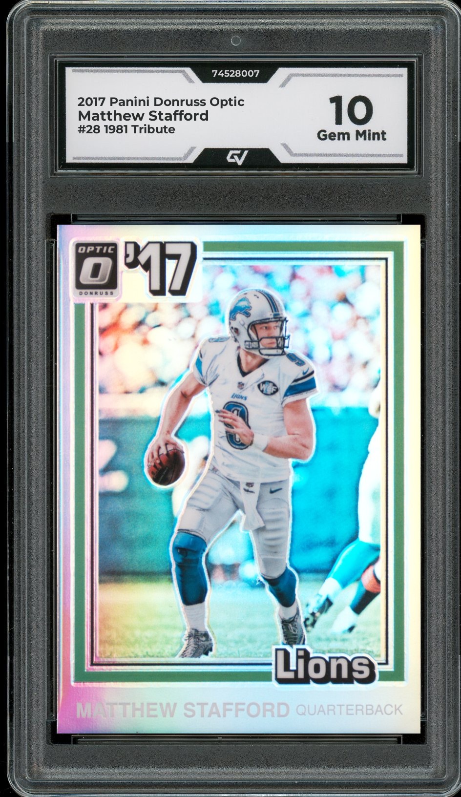 2017 Panini Donruss Optic #28 Matthew Stafford 1981 Tribute Graded 10 Gem Mint - Front