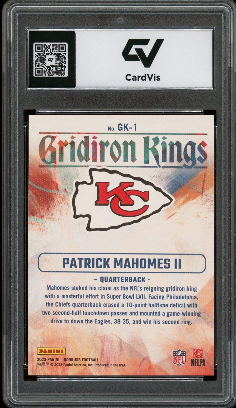2023 Panini Donruss #GK-1 Patrick Mahomes II Gridiron Kings Graded 10 Gem Mint - Back