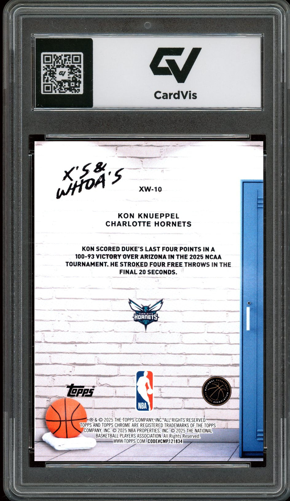 2025 Topps Chrome #XW-10 Kon Knueppel X's And Whoa's Rookie Card RC Graded 10 Gem Mint - Back