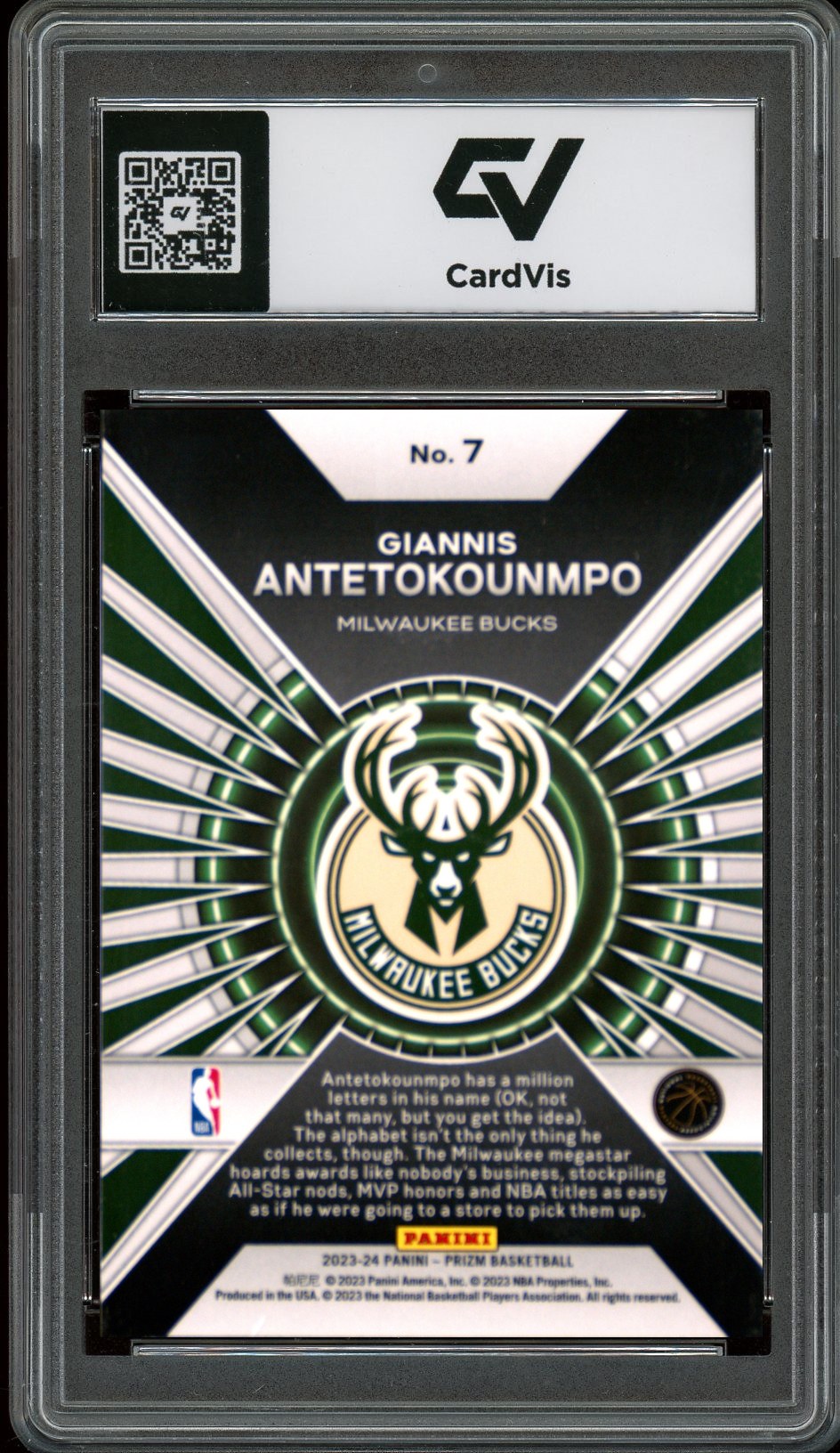 2023 Panini Prizm #7 Giannis Antetokounmpo Dominance Graded 10 Gem Mint - Back