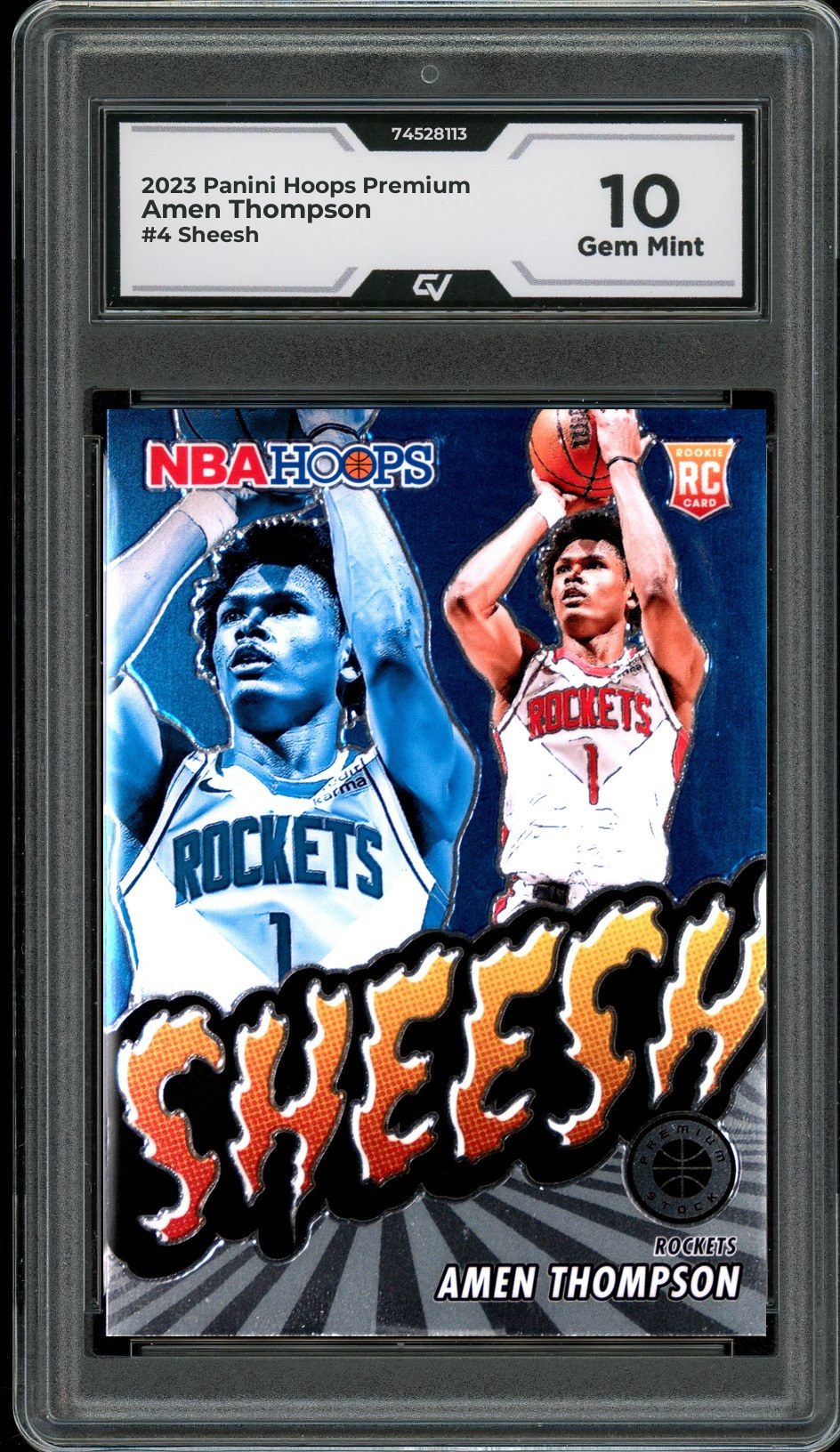 2023 Panini Hoops Premium #4 Amen Thompson Sheesh Rookie Card RC Graded 10 Gem Mint - Front