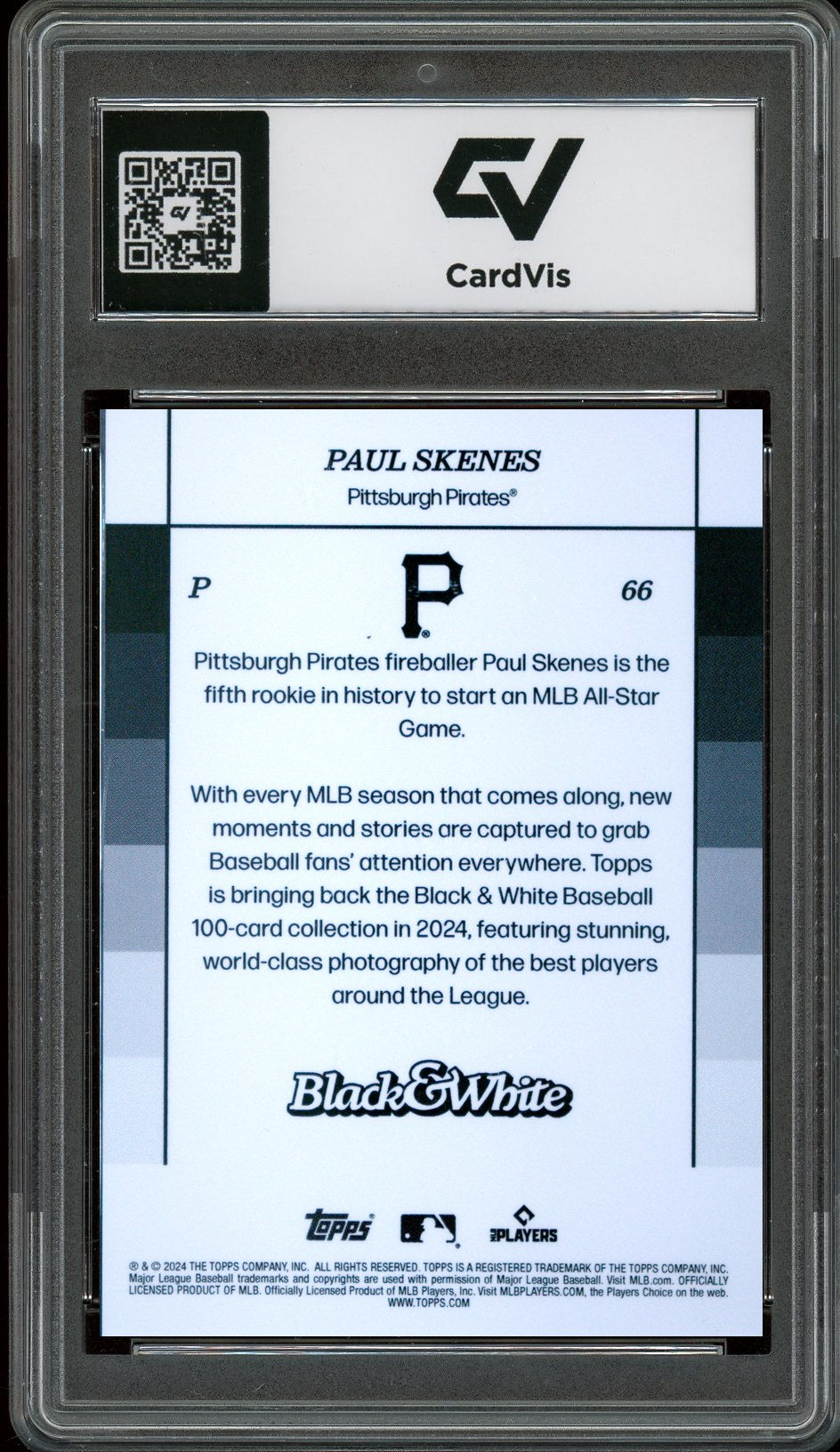 2024 Topps Black And White #66 Paul Skenes Graded 10 Gem Mint - Back