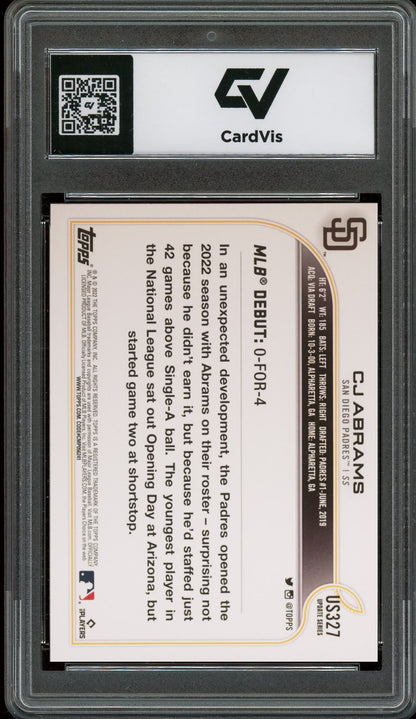 2022 Topps Update #US327 CJ Abrams Graded 10 Gem Mint - Back