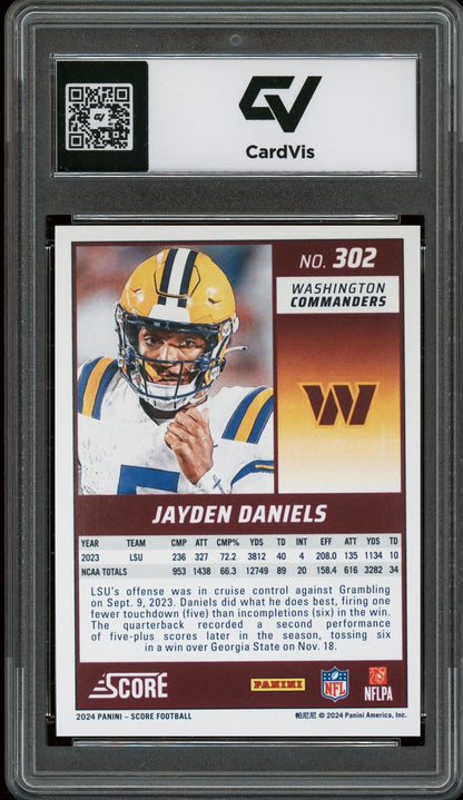 2024 Panini Score #302 Jayden Daniels Rookie Card RC Graded 10 Gem Mint - Back