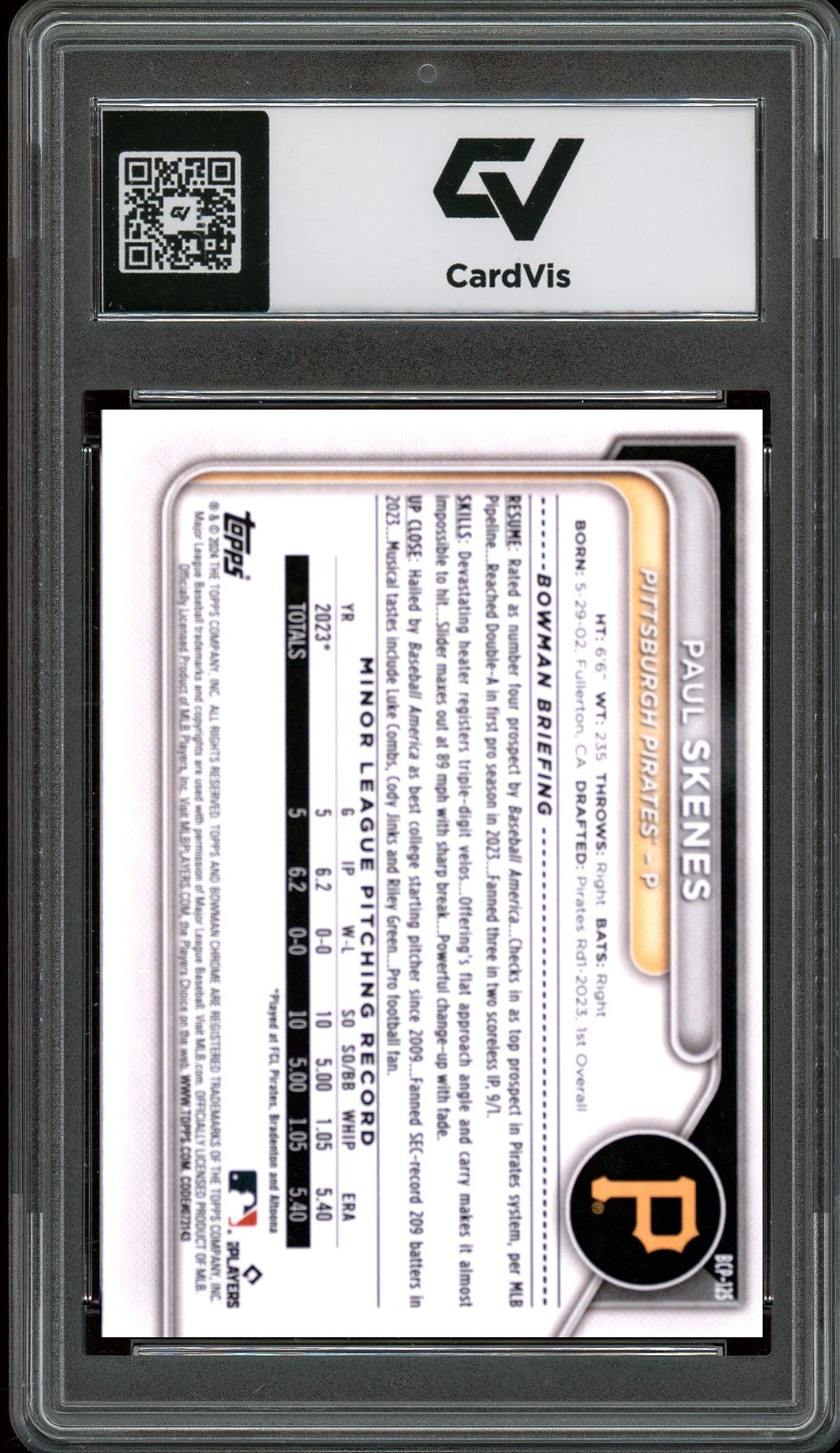 2024 Bowman Chrome #BCP-125 Paul Skenes Prospects Graded 10 Gem Mint - Back