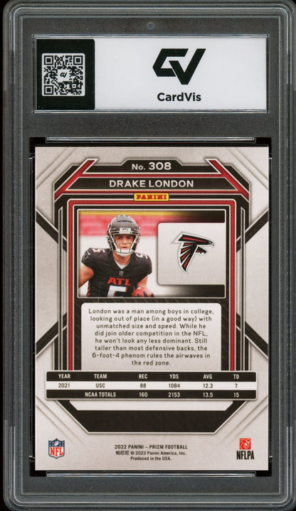 2022 Panini Prizm #308 Drake London Rookie Card RC Graded 10 Gem Mint - Back