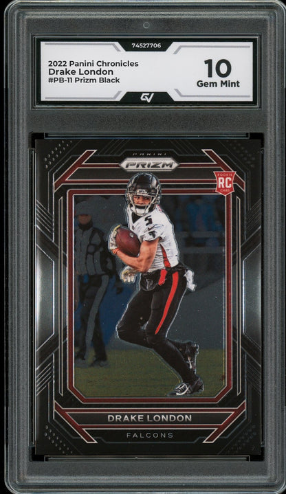 2022 Panini Chronicles #PB-11 Drake London Prizm Black Rookie Card RC Graded 10 Gem Mint - Front