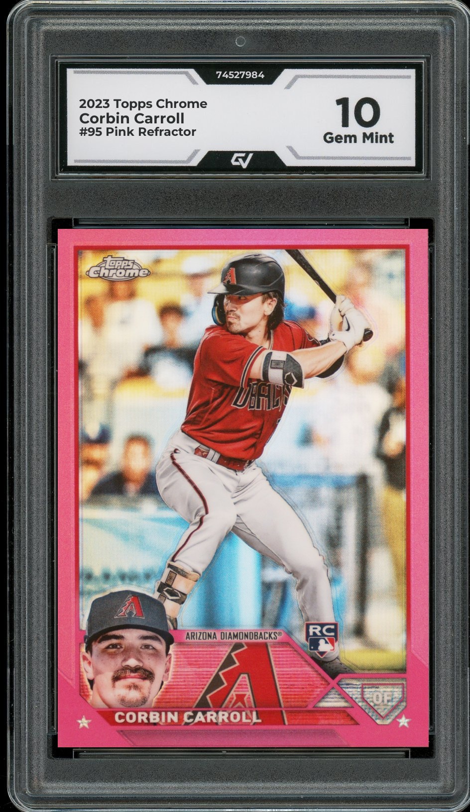 2023 Topps Chrome #95 Corbin Carroll Pink Refractor Rookie Card RC Graded 10 Gem Mint - Front