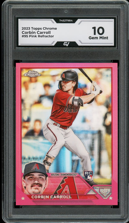 2023 Topps Chrome #95 Corbin Carroll Pink Refractor Rookie Card RC Graded 10 Gem Mint - Front