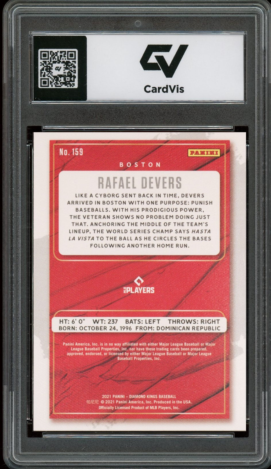 2021 Panini Diamond Kings #159 Rafael Devers Graded 10 Gem Mint - Back