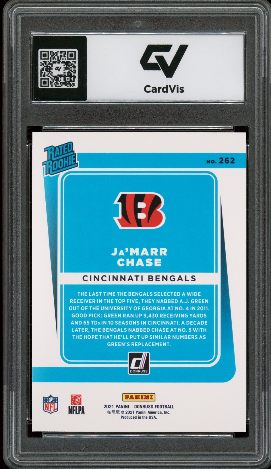 2021 Panini Donruss #262 Ja'Marr Chase Rookie Card RC Graded 10 Gem Mint - Back