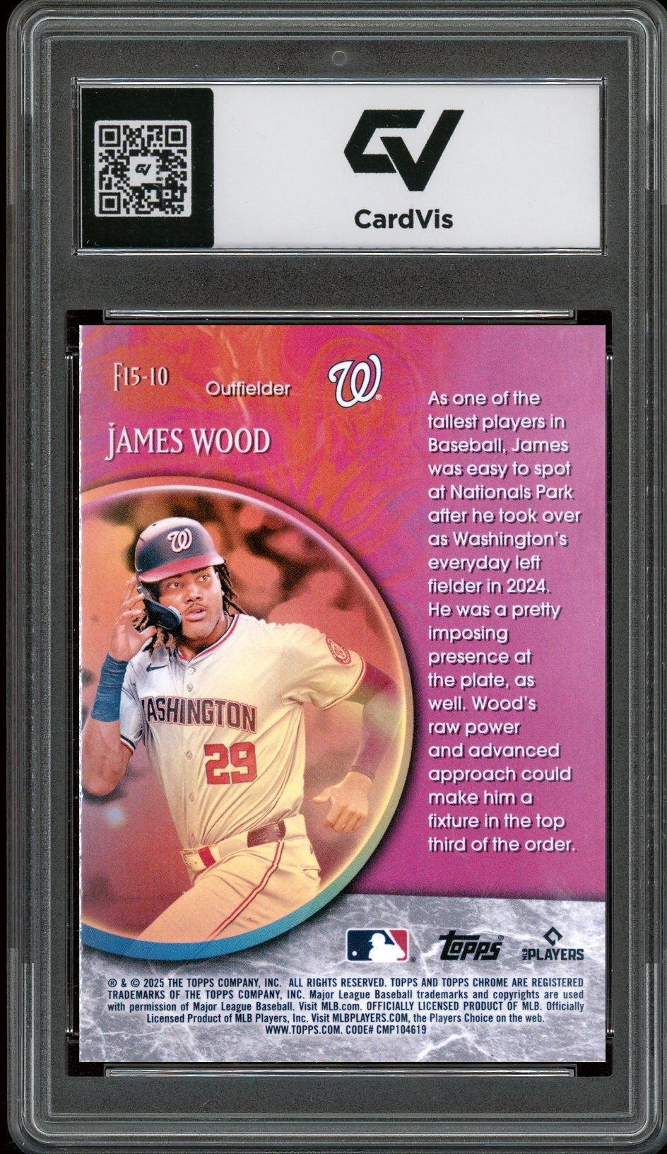 2025 Topps Chrome #F15-10 James Wood Fortune 15 Rookie Card RC Graded 10 Gem Mint - Back