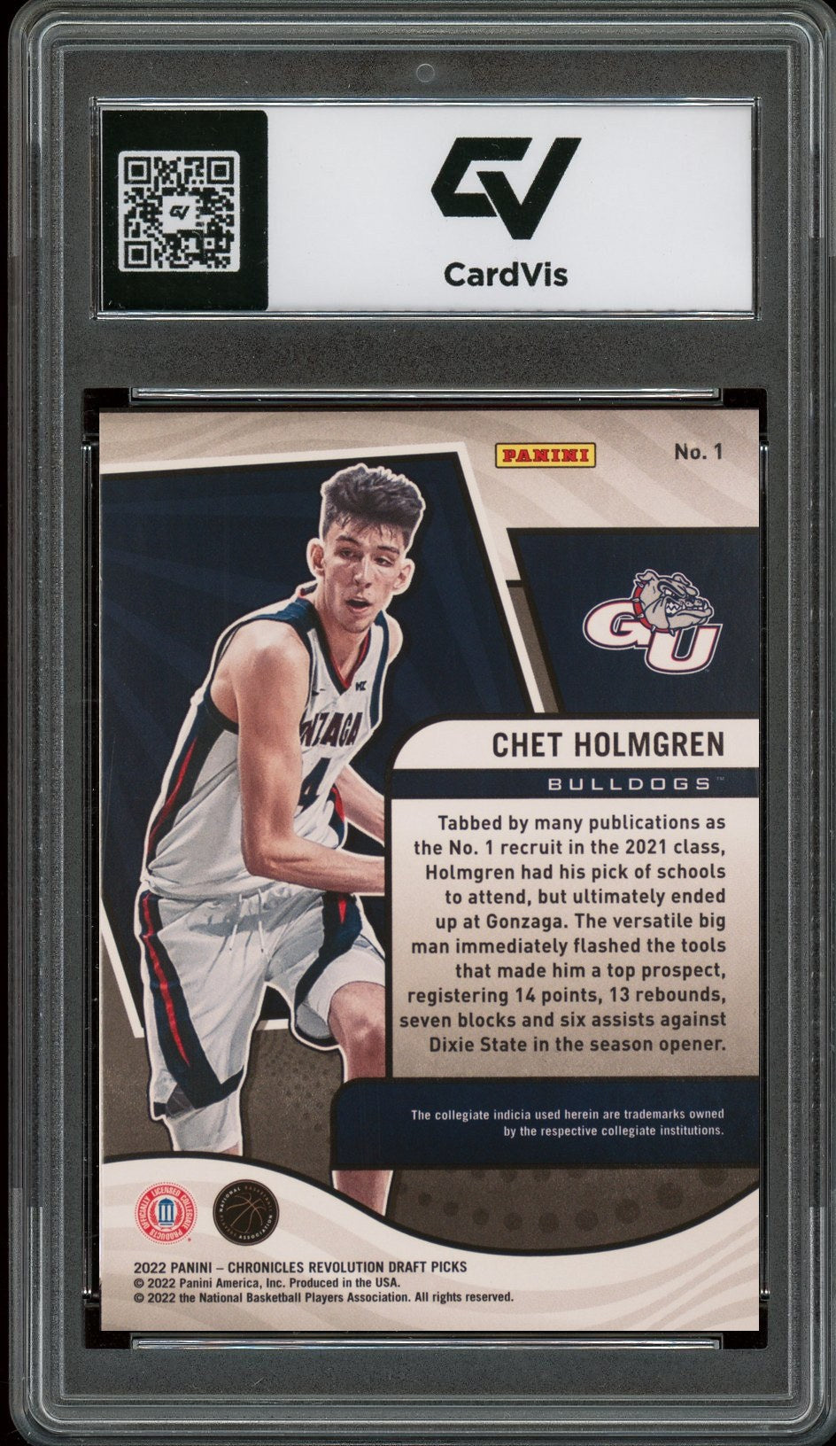 2022 Panini Chronicles Draft Picks #1 Chet Holmgren Revolution Rookie Card RC Graded 10 Gem Mint - Back