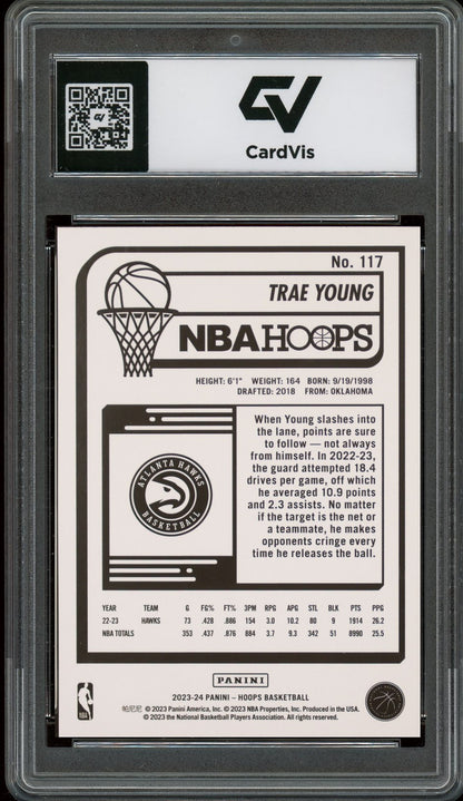 2023 Panini Hoops #117 Trae Young Winter Graded 10 Gem Mint - Back
