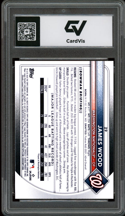 2025 Bowman Chrome #29 James Wood Rookie Card RC Graded 10 Gem Mint - Back